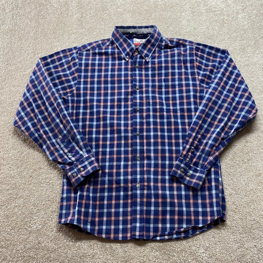 Wrangler George Strait Shirt‎ Mens 2XL Blue Plaid Cowboy Cut Western Button Up